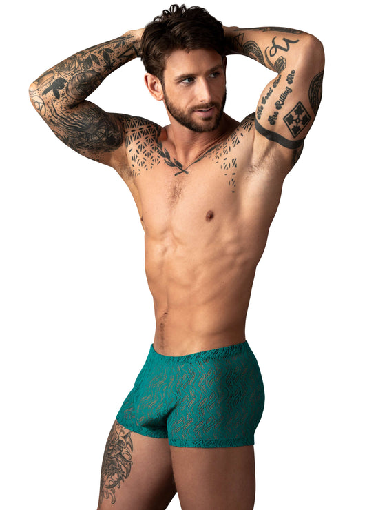 Man Wearing Male Power Ripple Pouch Men's Short Teal Color