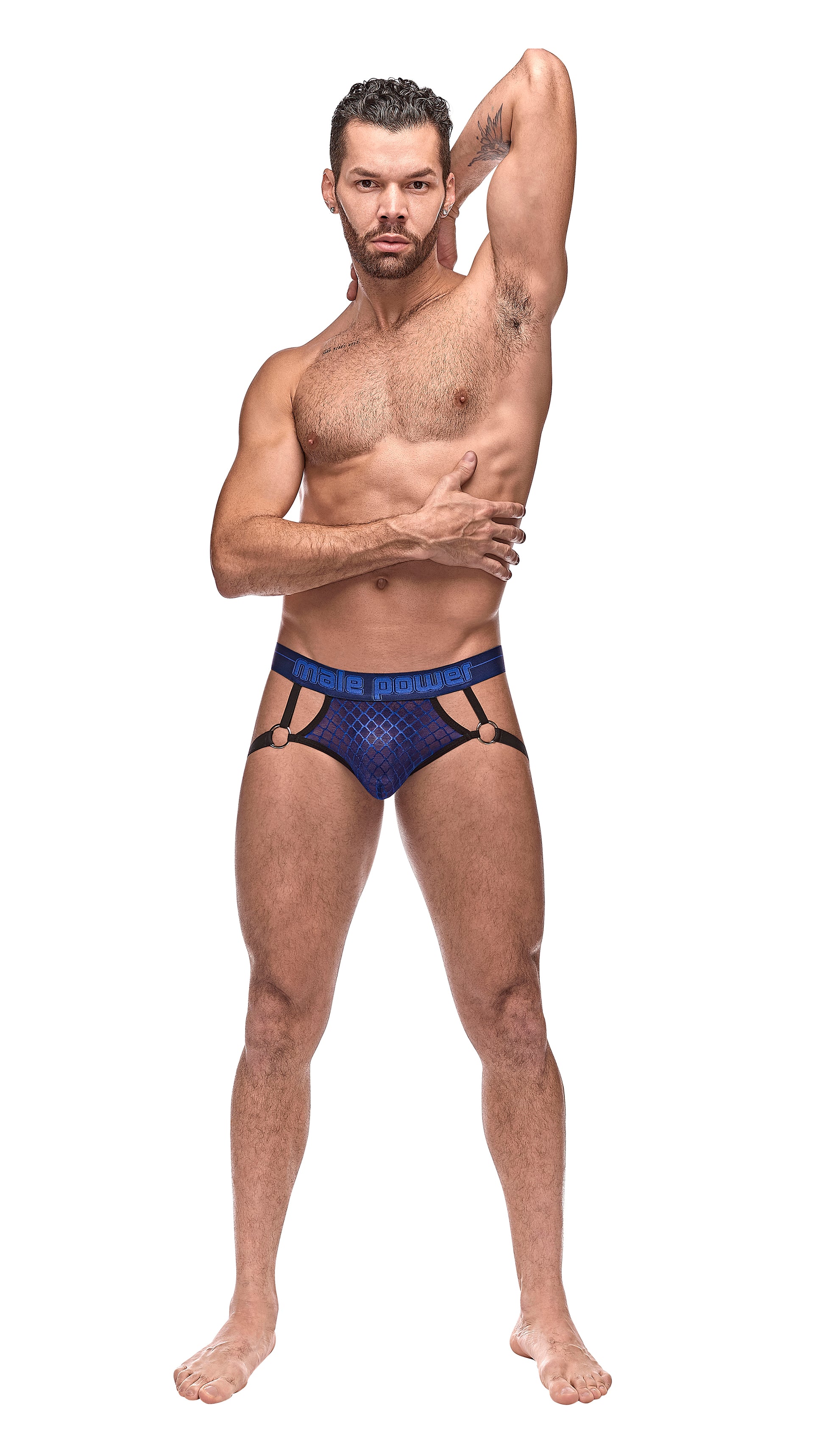 Sex appeal is glimmering from this Diamond Mesh Ring Jock. Plush elastic straps attached to O-rings accentuate the front pouch while exposing your rear. From working out to play, this cool jock has you covered.