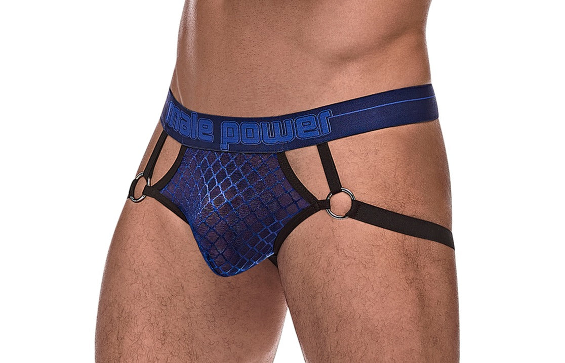 Sex appeal is glimmering from this Diamond Mesh Ring Jock. Plush elastic straps attached to O-rings accentuate the front pouch while exposing your rear. From working out to play, this cool jock has you covered.