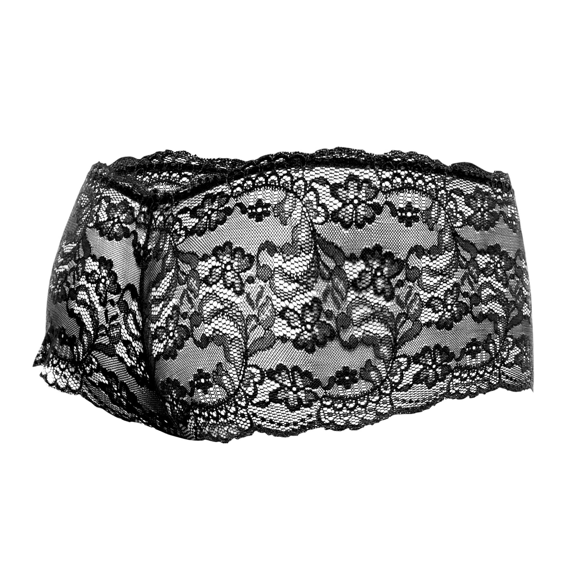 Malebasics Lace Boxer Boy Shorts in Black - Back View