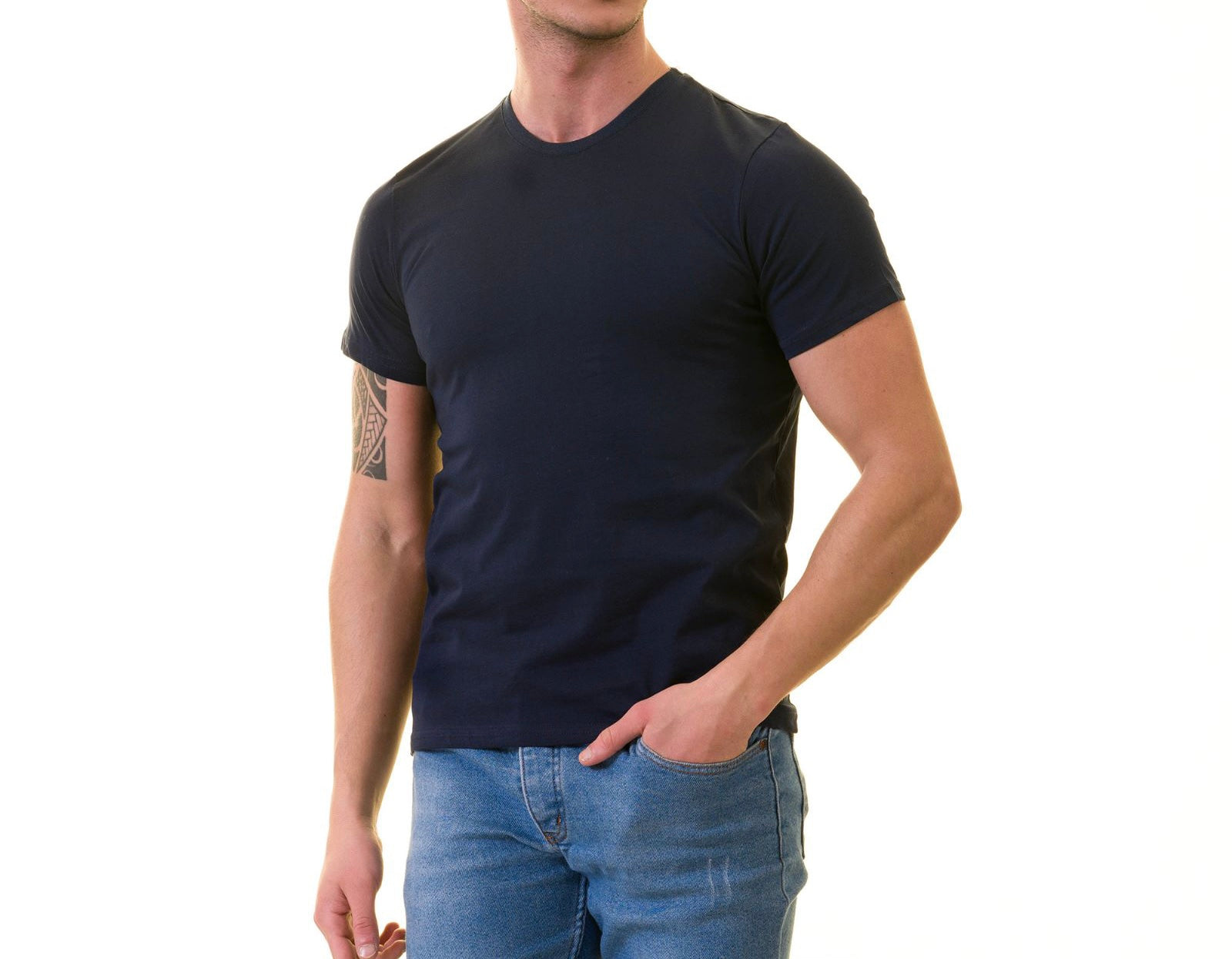 GRAVITY LUXURY TOUCH COTTON STRETCH T-SHIRT NAVY T-4