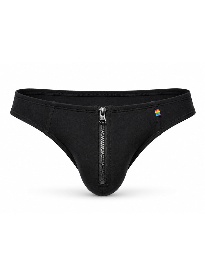 Black Pride Zip It Thong Front