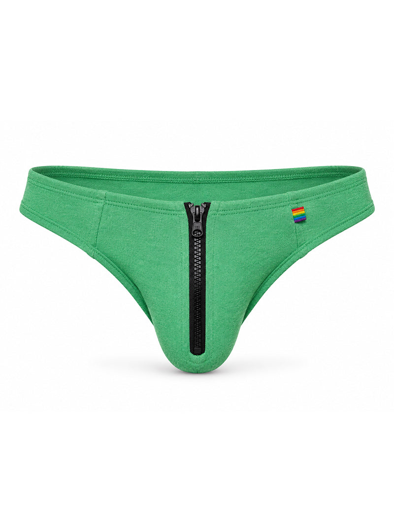 Green Pride Zip It Thong Front