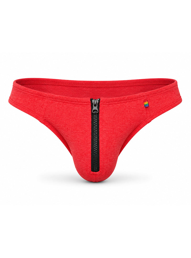 Red Pride Zip It Thong Front