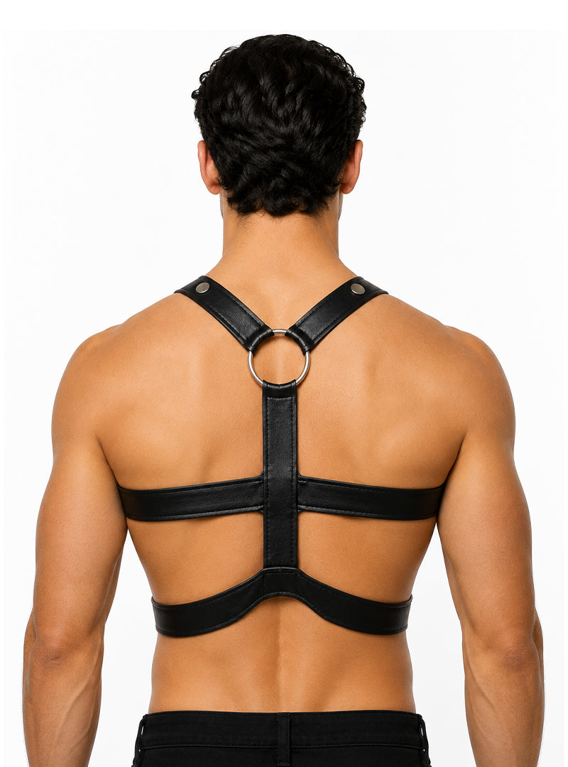 Black Tartarus Faux Leather Ring Harness Back