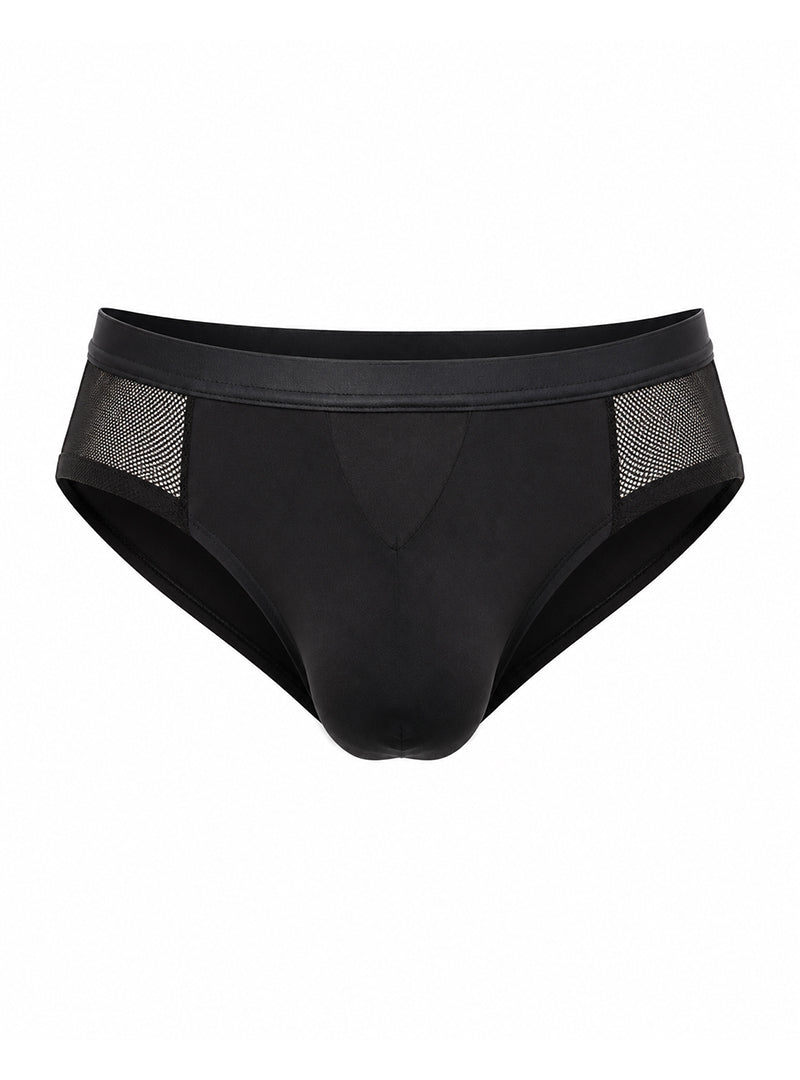 Black Tartarus Stretch Low Rise Mesh Brief Front