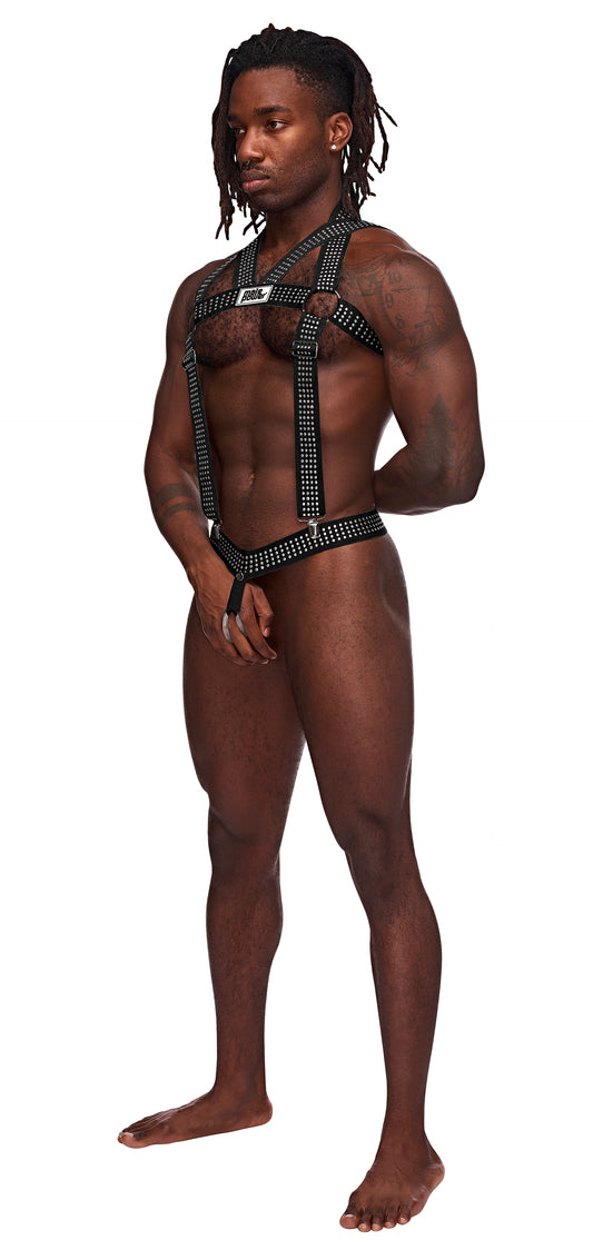 Male Power Studded Harness - Black Side View