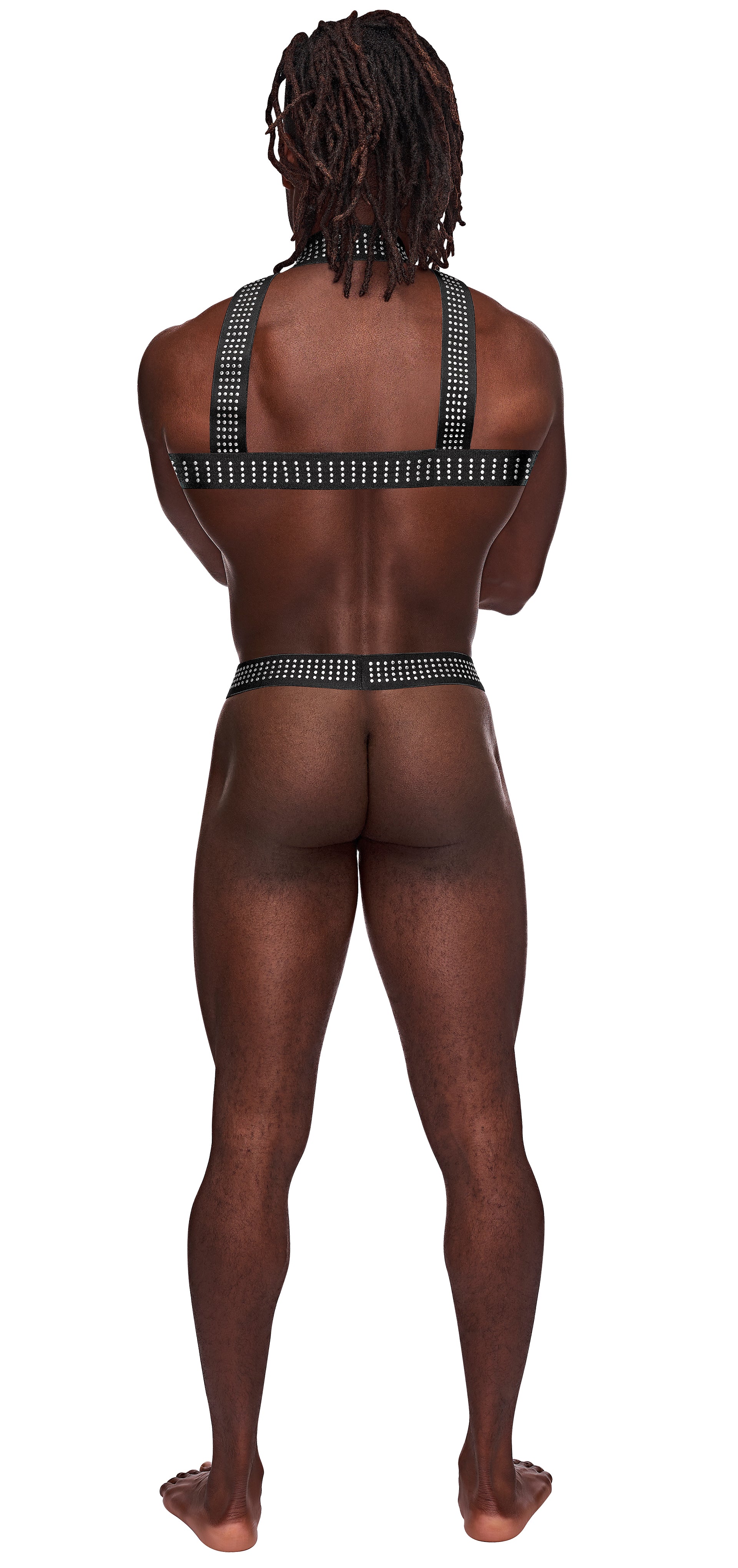 Male Power Studded Harness - Black Back View