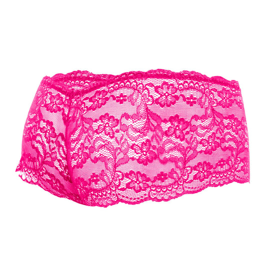 Malebasics Lace Boxer Boy Shorts in Hot Pink - Back View