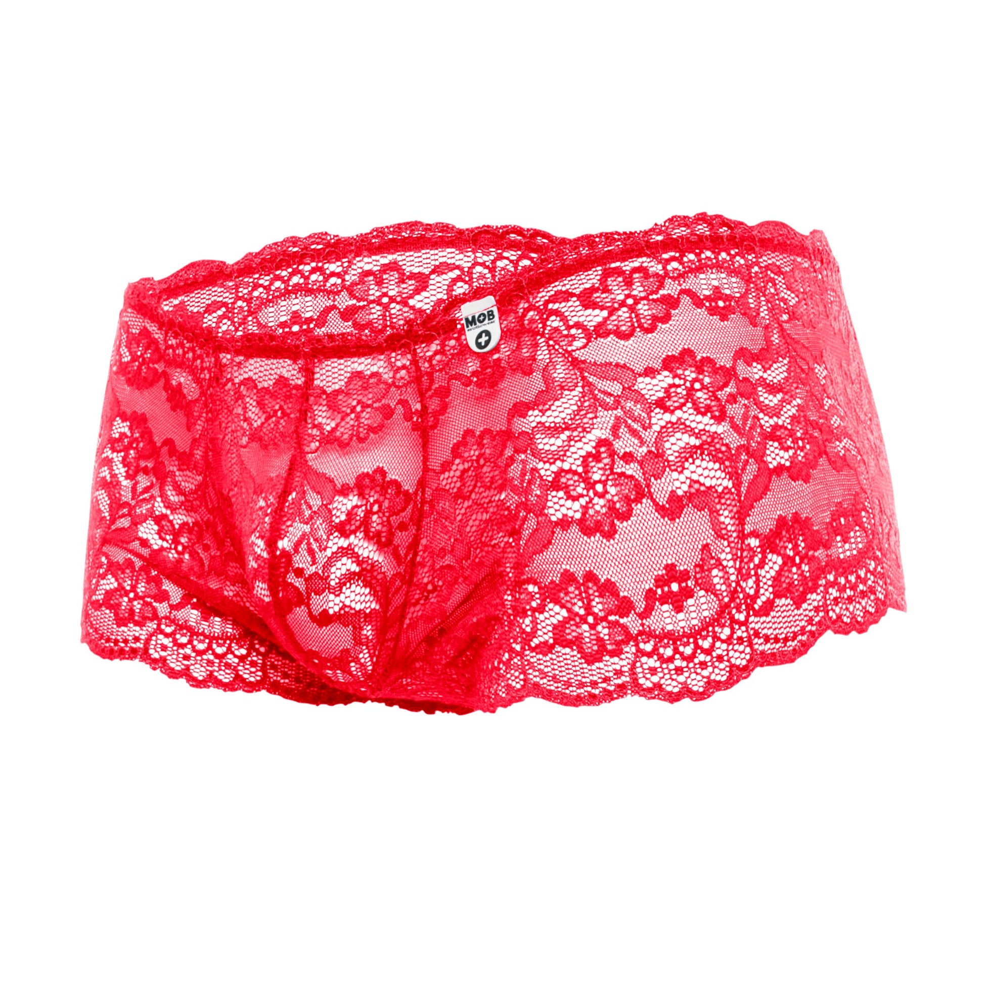 Malebasics Lace Boxer Boy Shorts in Red - Front View