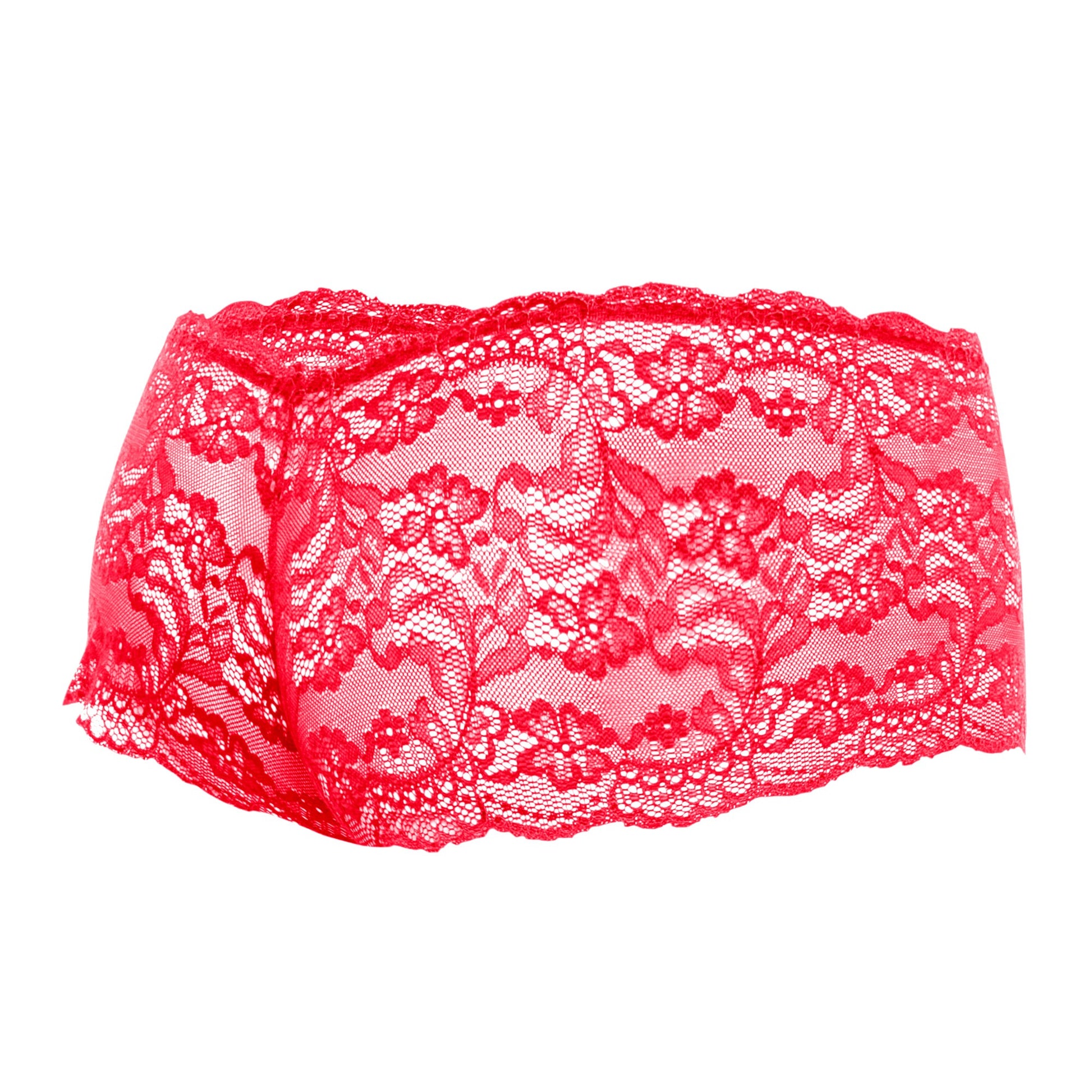 Malebasics Lace Boxer Boy Shorts in Red - Back View